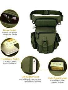Piernera Táctica Militar Premiummm, Mochila para Pierna Multifuncional Uso Rudo al Aire libre, Bolsa Riñonera Táctica Resistente - Verde militar - Ver 5
