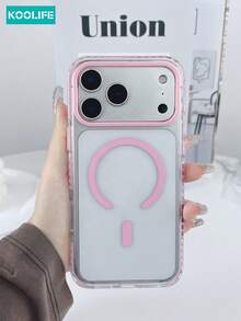 Koolife 1pc Magnetic High Definition Phone Case, TPU+PC Material, Independent Buttons, Colorful Side Inlay, Camera Bump Protection, Supports Wireless Charging, Shockproof Protective Shell, Compatible With IPhone 17/17 Pro/17 Pro Max/16/15/14/13/12 Pro Max - Pink - View 2