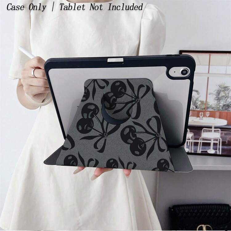 1PC Dark Gray Cherry & Bow Tablet Case - Y2K Aesthetic Style, 360° Rotating Stand & Shockproof Cover, With Pen Holder Compatible With 10.9/10.2/ Air 5th Gen/Pro11/10th/9.7/Air 2/ (7th Gen)/ (8th Gen)/ Air 4/5/ Pro 11/ 10th Generation 10.9-Inch 2022 Smart Case/ Air 13(M3 2025)/ Air 11(M3 2025)/ Air 11(M3 2025)/ 11(A16 2025), Auto Sleep/Wake Function - Multicolor - View 4