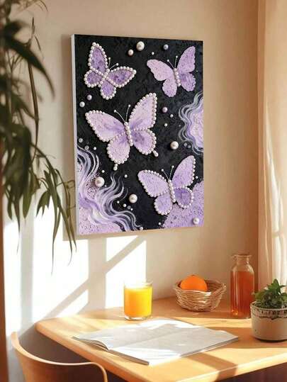 Purple Tone Pearl Butterfly Frameless DIY Handmade Sticky Diamond Creative Diamond Painting Kit, Suitable For Bedroom Decoration, Living Room Hanging Paintings, Room Decoration, Artwork, Birthday Gifts For Friends, Christmas, New Year, Valentine's Day, Holiday Gifts Full Of Novelty.