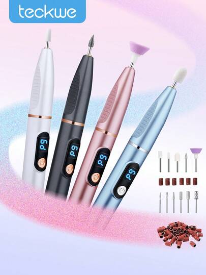 Teckwe Multi Functional Electric Nail Grinder, Portable Nail Drill Machine, High Speed Grinder With 11 Sanding Bits, 26 Sanding Bands And LCD Display Nail Polish Remover For Home Nail Care, Filing, Buffing, Shaping, Cuticle Care