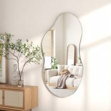 Espelho de parede decorativo, irregular, grande, prateado, espelho assimétrico para decoração de parede, espelho ondulado abstrato para sala de estar moderna, banheiro, quarto e - prata - Ver 3