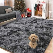 1pc 3cm Thick Winter Warm Shaggy Area Rug, Soft Fluffy Non-Slip Plush Indoor Floor Carpet, Dark Grey Khaki Blue Multi Sizes Colours For Bedroom Living Room Nursery Cold Season Decor - Màu xám đen - Xem 3