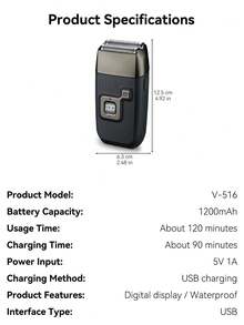 1个男士往复式电动剃须刀，不锈钢材质，LED数字显示屏，USB充电，电池续航时间长，适用于面部和鬓角修剪 - 彩色 - 查看 9