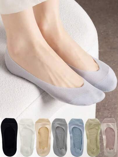 Calcetines de mujer para primavera y verano, delgados, invisibles, antideslizantes, sin mostrar, de malla transpirable, de unicolor, cortos, de seda de hielo, tipo barco poco profundo