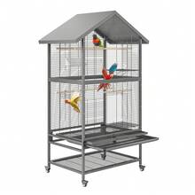 Jaula de Aves de Acero Forjado Ancha 65.7 Pulgadas, Bandeja Extraíble y Cerradura de Seguri-dad | Jaula Voladora Grande con Cuenco de Alimentación, Soporte y Ruedas Girebles 360°, para Cotorras, Loro Gris, Periquitos, Periquitos Australianos, Conuros, Palomas, Canarios y Inseparables - 80*60*167cm - Ver 8