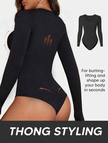 Women's Body Shaper Firm Tummy Control Bodysuit, Suitable For Layering - Black - View 3