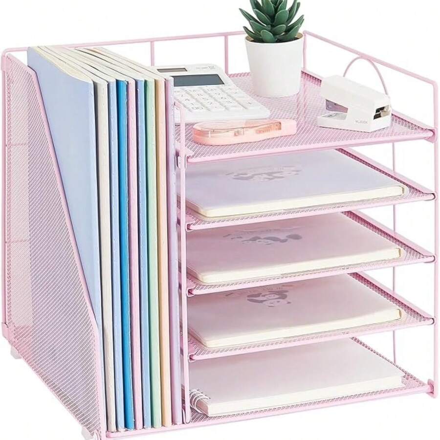 5-Tier Desk Organizer With File Holder, Letter Tray Paper Organizer - P - View 1
