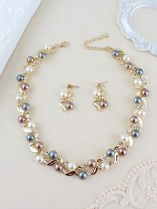 3pcs Women's Diamond Rhinestone Jewelry Set, Necklace & Earrings, Gold Plated, Suitable For Party, Wedding, Gift For Girlfriend, Mom - Colorful - View 6