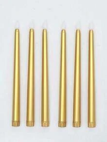 1/3/6件組 無焰LED蠟燭 錐形蠟燭燈 逼真火焰蠟燭台 電池供電 尖頭茶蠟燭 適用生日、婚禮、聖誕派對、桌面窗台裝飾、感恩節壁爐裝飾 手作工藝品（金色） - 金色 - 查看 14