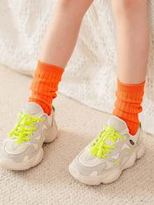 1 Pair Children's Solid Color Mid-Calf Socks, Girls' Ribbed Socks For Spring, Autumn & Winter, Knitted Fabric, Boys' Candy Color Simple Versatile Socks, Suitable For 2-6 Years Old Kids All Seasons - Multicolor - View 15