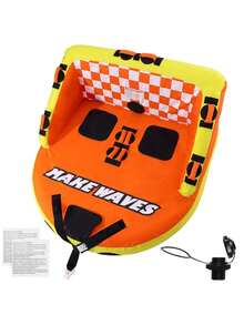 Towable Tube For Boating, 1-2 Riders Inflatable Towable Tubes With Deck Seats And Backrest, 340 Lbs Water Sport Tube For Boat To Pull, Full Nylon Cover, EVA Grab Handles And Speed Safety Valve - Orange - View 8