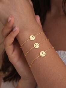 FOREVER QUEEN 1pc 925 Sterling Silver 12 Zodiac Cubic Zirconia Delicate Chain Bracelet For Women, Daily Wear - Gold - View 7