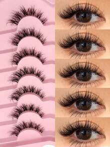 Asiteo 7对装 透明带假睫毛 仿貂毛猫眼假睫毛 自然蓬松卷翘 浓密假睫毛 旅行必备化妆工具 - 濃密款 - 查看 1