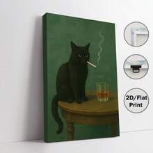 1幅忧郁黑猫海报 - 吸烟猫威士忌帆布画 - 防水帆布墙画 - 礼品艺术墙饰，适用于客厅、卧室、浴室、办公室、走廊、厨房 - 彩色 - 查看 12