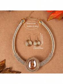 1 Set Handmade Exaggerated Multi-Layer Aluminum Wire Woven Artificial Crystal Chain Bohemian European And American Middle Eastern European Korean Version Evening Party Holiday Beautiful Lady Artificial Crystal Shaped Necklace Earrings - Yellow Gold - View 2