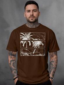 Camisa Camiseta Masculina 100% Algodão Estampada Palms - Marrom - Visão 2
