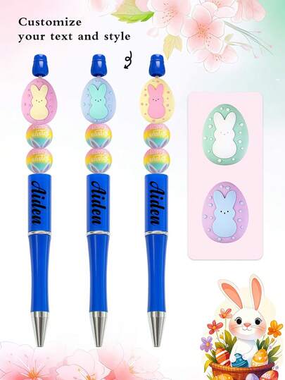 1 Custom Easter Egg Beaded Ballpoint Pen With Personalized Cute Text. Perfect As A Birthday Gift, Back-To-School Season Present, Unisex Ballpoint Pen, Anniversary Keepsake, Nurses' Day Gift