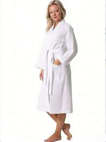 Bata de kimono de punto de gasa de algodón turco - Secado rápido - Suave, Bata de dama de honor [Bata desechable] - Blanco - Ver 5