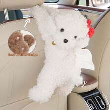 1pc Cartoon Car Plush Tissue Box, Car Seat Hanging Paper Box, Cute Teddy Dog, In Car Tissue Bag - Bell Puppy - View 4