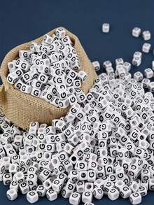 100/1000pcs/Pack White Background Black Letter Beads, 6mm Acrylic English Alphabet Square Letter Beads DIY Jewelry Making Accessories, Decorative Supplies | Overflowing Beads | Durable Bead Material For Jewelry Making - Black and White - View 13