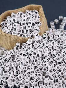 100/1000pcs/Pack White Background Black Letter Beads, 6mm Acrylic English Alphabet Square Letter Beads DIY Jewelry Making Accessories, Decorative Supplies | Overflowing Beads | Durable Bead Material For Jewelry Making - Black and White - View 56