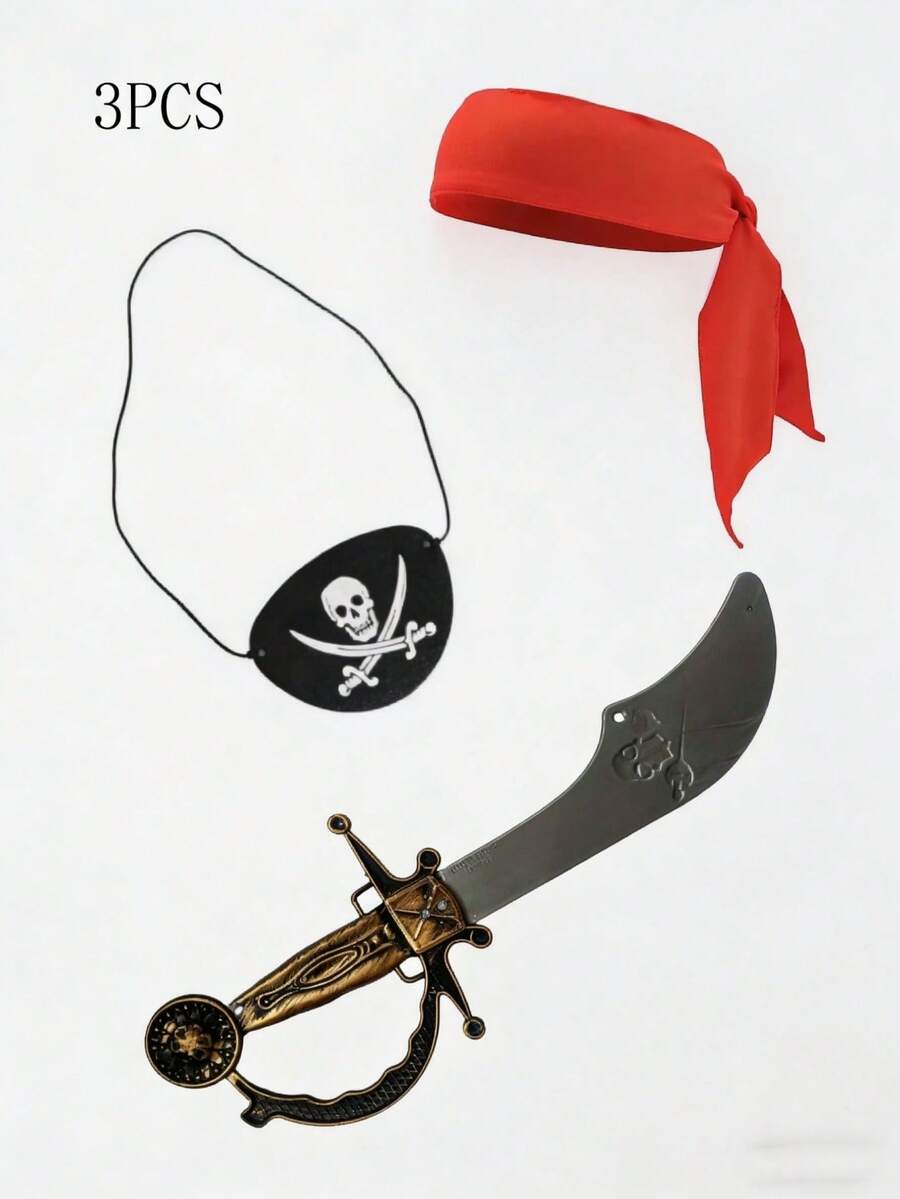 3pcs/Set (Pirate Knife, Headscarf, Eyepatch) Island Role Play Props, Suitable For Game Cosplay, Pirate Costume, Holiday Gift