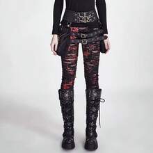 Distressed Gothic Punk Visual Leggings - Red - View 6