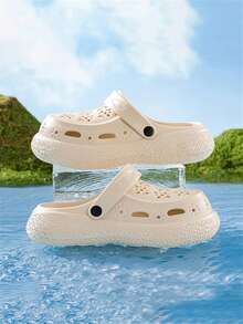 2022夏季新款厚底镂空套脚凉鞋，适合娇小女性 - 卡其色 - 查看 2