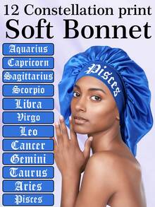 1PC Bonnet Printed 12 Constellations Personalization Hair Caps For Sleeping Satin Wide Brimmed Elastic Cap For Curly And Straight Hair Hair Sleep Cap - Blue - View 9