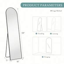 59"X16" High-Quality Arched Full Length Mirror, Aluminum Alloy Frame Ensures Stability, Standing Design For Bedroom, Black - Black-arched - View 5