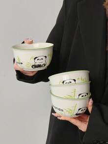 3pcs Panda Bowl & Cutlery Set, 3 Ceramic Bowls Combo, Snack Bowls, Kitchen Tableware, Suitable For Gifts, Restaurants, Home Use - Multicolor - View 1