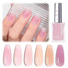 Beetles Jelly Nail Polish Set, 6 Colors Pink Nude Purple Velvet Glow Quick Dry Nail Polish Long Lasting Nail Strengthener Polish Gift For Girls Women - ColorH - 查看 9