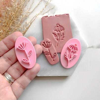 1/2Pcs Delicate Botanical Floral Polymer Clay Stamps – Pastel Pink Wildflower Shapes, Boho Chic Craft Tools For DIY Earrings, Jewelry Making & Spring Gifts