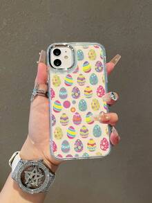 可爱复活节彩蛋图案透明手机壳，TPU软壳，银色摄像头边框保护镜头，适合复活节/日常使用/送友。兼容 15/16/17 Pro Max/14/17/16 Plus，快速发货 - 無色 - 查看 5