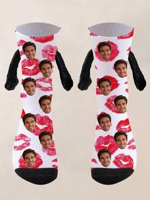1 Pair Of Customized Face Children's Mid Tube Holding Hands Series Medium Socks, Put Any Face On The Socks, Personalized Socks With Photos, Interesting Customized Pictures With Medium Stockings, Suitable For Valentine's Day, Birthday, Gift Giving And Other Occasions, Personalized - Multicolor - View 3