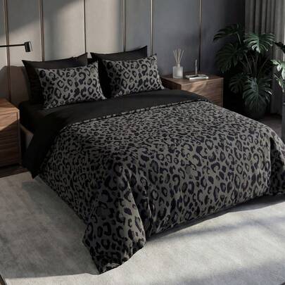2/3pcs Bedding Set (1pc Duvet Cover + 1/2pcs Pillowcase, No Filler), Charcoal Gray Leopard Print, Breathable & Comfortable, Skin-Friendly Soft Anti-Pilling, Suitable For Double/Full/Queen/King Size Bed, All Season, Multi-Size Options, Machine Washable, Elegant Bedroom Decor, Black, Oeko-Tex Certified