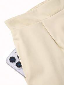 abyoxi 女士米色系带腰部假口袋单排扣抹胸上衣搭配高腰阔腿裤两件套，休闲、通勤、日常外出、办公室、约会、情人节、春夏短款上衣搭配长裤套装 - 杏色 - 查看 10