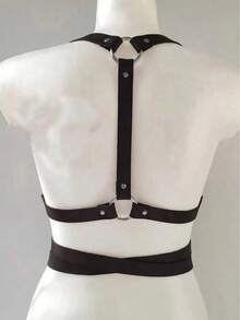 1pc Women's Gothic Style Criss-Cross Wrap Around Waist Slimming PU Leather Fashion Suspender Belt, Suitable For Festivals, Parties, Or Daily Wear - Black - View 3