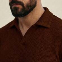 Kit Of 2 Italian Textured Polo Shirts Without Buttons, Slim Sleeves. - Beige and Brown - View 2
