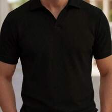 Kit Of 2 Italian Textured Polo Shirts Without Buttons, Slim Sleeves. - Beige and Black - View 3