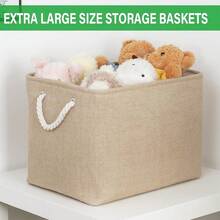 Fabric Storage Baskets For Shelves 3 Pack Large Storage Bins For Organizing Linen Collapsible Organizer For Closet-Flaxen - 亞麻 - 查看 5