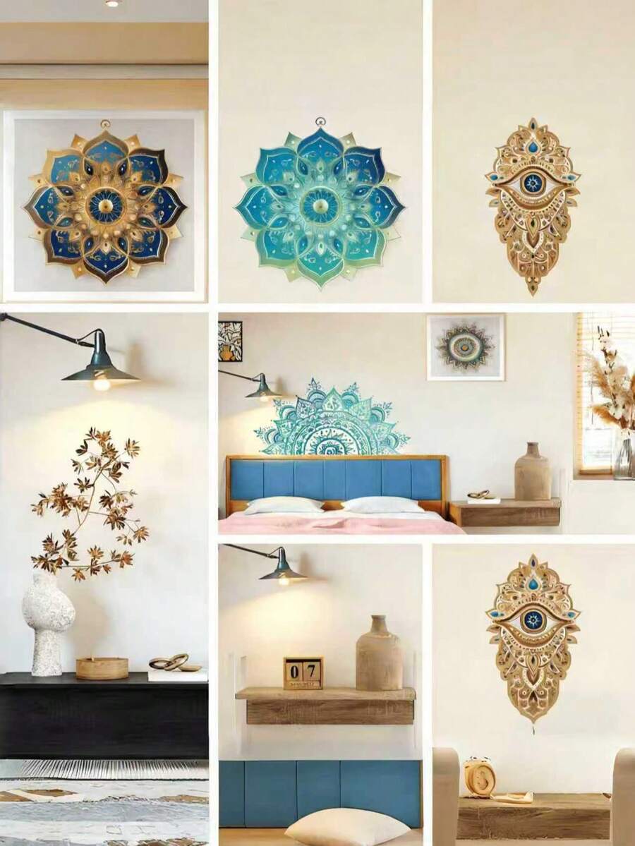 Tranh Mandala Hoa Sáng Tạo, Hoa Mandala Xanh, Thiết Kế Mắt Mandala, Trang Trí Tường Đầu Giường Phòng Ngủ và Phông Nền Phòng Khách, Tranh Trang Trí Nhà Cửa, Hình Dán PVC. Tranh Trang Trí Tường, Trang Trí Phòng. Chống thấm nước, Chống dầu, Chống bám bẩn, Hình Dán Vinyl Trang Trí, Thích Hợp Cho Trang Trí Nhà Cửa Tự Làm Trong Nhà Bếp, Phòng Tắm, Lò Sưởi và Các Không Gian Khác. - Hình dán tường Mandala - Xem 1