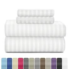 Lux Decor 4 Pc Stripe Bed Sheets, High GSM Brushed Microfiber Bedding Set With Deep Pocket Fitted Sheet & Pillowcases. Soft, Breathable, Hypoallergenic, Easy Care, And Wrinkle Resistant For Year-Round Comfort And A Classic Hotel-Quality Look. - 白色 - 查看 2