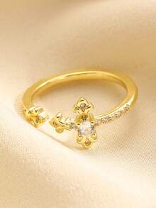 Women's Vintage Luxurious Copper Rhinestone Open Ring, Elegant Christian Cross Design, Suitable For Casual Daily Wear, Valentine's Day, Vacation, Holidays, Women's Gift, Best Gift For Female Friends - Multicolor - View 4