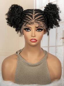 这款时尚易戴的合成假发采用全蕾丝结构，搭配盒式辫子，轻松打造自然蓬松的非洲马尾辫造型。 - 黑色 - 查看 3