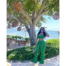 Dopamine Stunning Fashion Slimming Street Party Daily Commuting Sexy Perspective Knitted Hand Hook Fringe Beach Set - Green - View 5