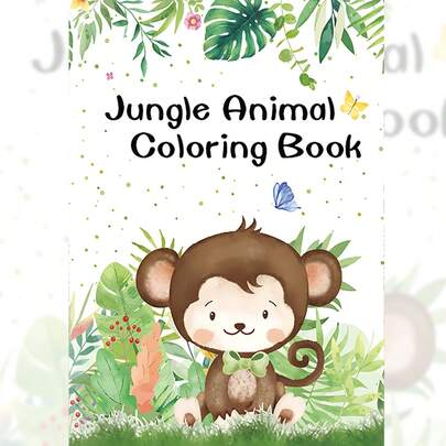 GDTME Jungle Animal Series: 1 Adult Coloring Book, 24 Thick Pages, Includes More Jungle Animal Line Drawings Such As Deer, Parrots, Squirrels, With Floral And Vines Designs