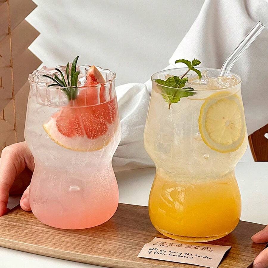 1个齐腰高硼硅玻璃单层杯，果汁/牛奶杯，美观大方，耐热，家用玻璃杯 - 透明 - 查看 1