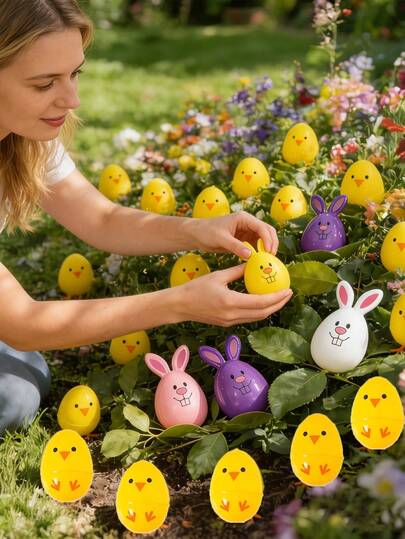 10pcs Plastic Easter Eggs, Chicken Pattern Plastic Eggs, Easter Bunny Shaped Eggs, Small Gift Decorative Eggs, Holiday Party Decor, Home Desktop Ornaments, Suitable For Easter Party Gifts, Gifts For Her/Him, Can Be Filled With Small Gifts, Easter Atmosphere Decoration